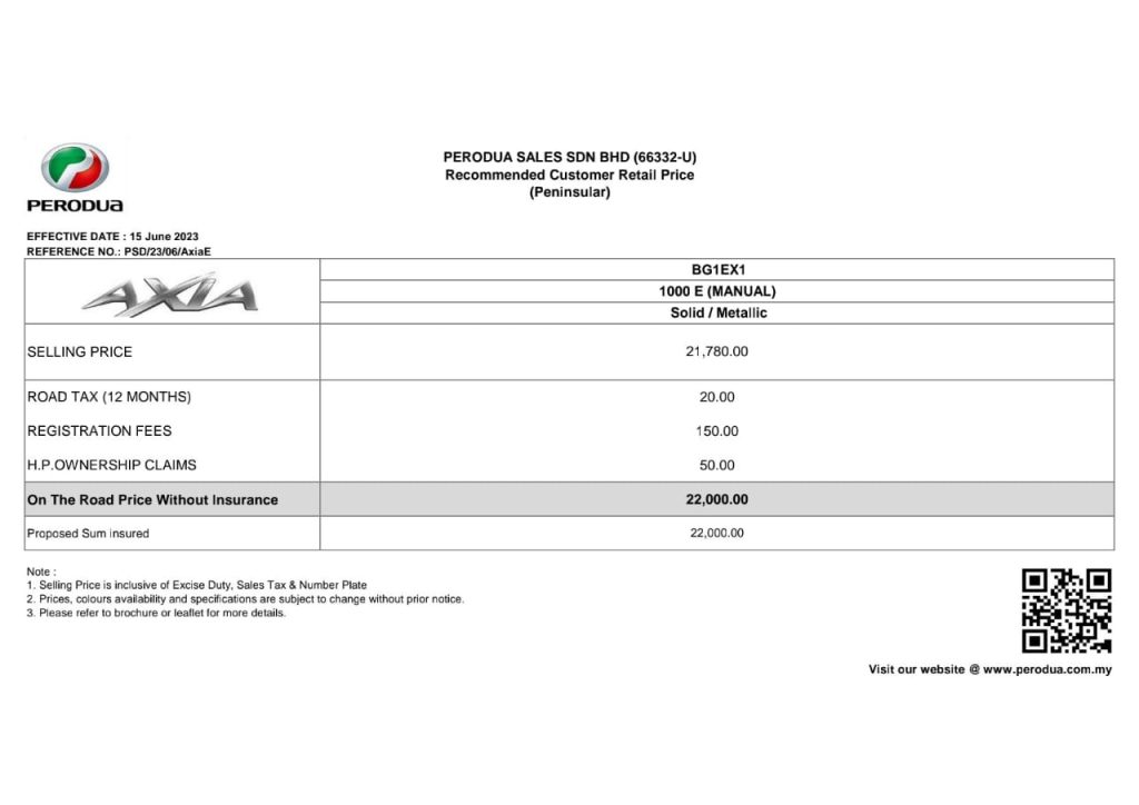harga perodua axia e manual
